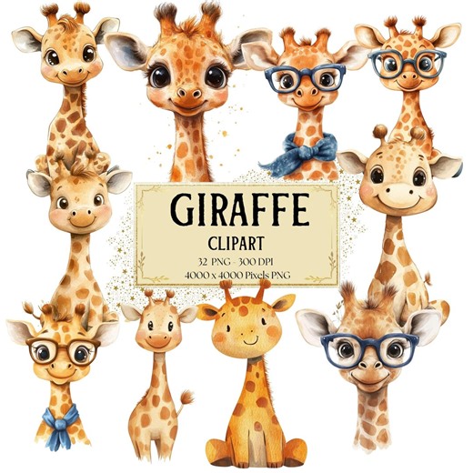 Watercolor Giraffe Clipart, Safari Animal PNG, Nursery Art (digital Download) - Etsy
