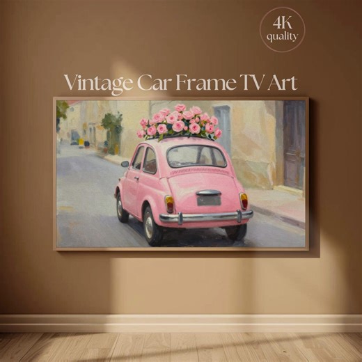 Pink Car Frame TV Art Roses European Street Digital Download - Etsy