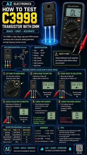 2SC3998 Transistor Testing With Digital Multimeter (DMM) | Step-by-Step Guide | AZ Electronics