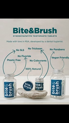 Bite&Brush Hydroxyapatite Toothpaste Tablets - the clean, effective & natural way to care for your smile! 🌿100% natural ingredients ✅ Fluoride-free 🦷 Powered by two forms of remineralising hydroxyapatite - the main building block of enamel. ⚪️ Convenient tablet form - simply bite, brush and smile! 📦 Available in a range of sizes to fit your lifestyle needs. Healthy teeth naturally - that’s The Kindbrush way. 💚 ➡️Shop online at thekindbrush.com #thekindbrush #ecofriendly #hydroxyapatite #Made