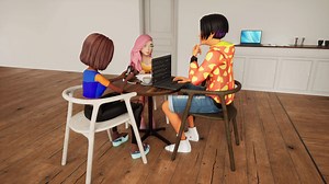 Download People avatar metting in virtual reality metaverse coffee shop. 3d render for free