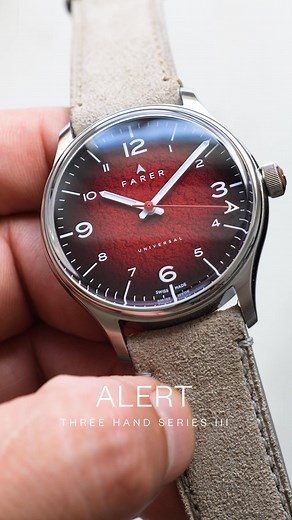 The Alert captivates with a deep red dial that’s carefully crafted through a multi-stage process. Powered by a Swiss automatic movement with a 68-hour power reserve. | Farer