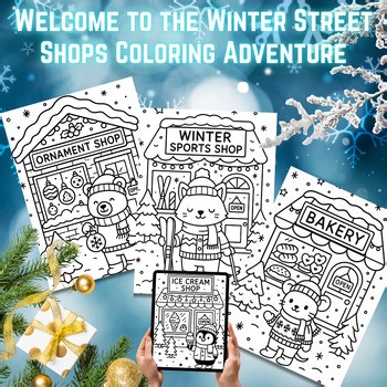 Winter Street Shop Coloring Pages – 31 Day December Countdown | Kids Activity