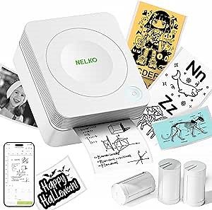 Nelko Sticker Printer, PM230 Mini Printer Bluetooth Portabel Sticker Maker with 3 Rolls Paper, Print Pods Mini Printer with Multiple Templates for Phone & Tablet, Grey