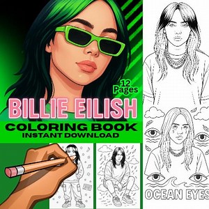 Billie Eilish Coloring Book | 12 Unique Fan Art Pages | Printable | Instant Download. - Etsy