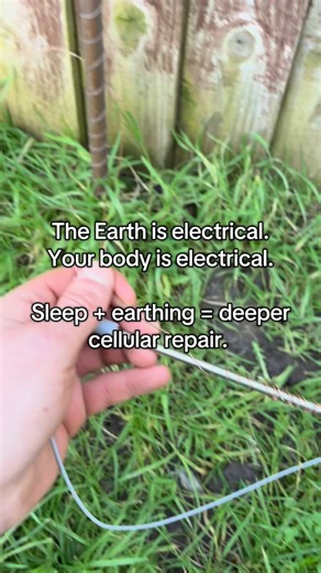 Cris Andrew on Instagram: "Grounding rods in the earth connected to my organic cotton, silver-woven bedsheet. I use Grounding Well — link in bio for a discount. Sleep is where the real repair happens. Nothing comes close to it. But in the modern world, most people are disconnected from two of the most important regulators of health: natural light–dark cycles and the Earth itself. The human body is electrical. The Earth carries a steady negative charge. When you’re grounded, electrons from the Ea