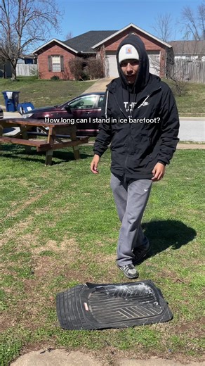 How long can I stand on ice barefoot? #fyp #viral #challenge #pain #funny
