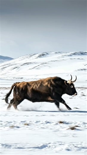 Ox running the snowy place and water very fast #the daily animals life# daily wildlife