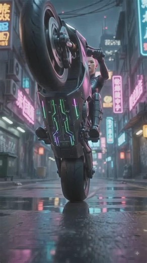 she does wheelies in the rain #cyberpunk #animation #shorts