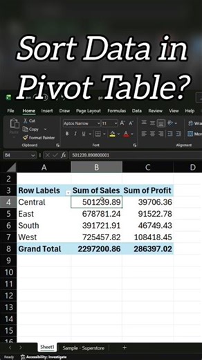 Sort Data in PivotTable in seconds💯 || #shorts #excel #dataanalytics #beginners #sort