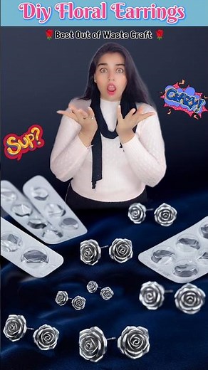 Diy Rose Earrings with Tablet Cover 😍| How to make Floral Earrings | Medicine wrapper Craft Idea