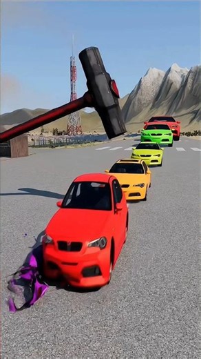Colourful Small to Giant Cars vs Giant Hammer! 🤯 - BeamNG.Drive