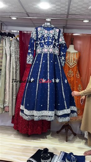 #Royal #blue #hash #black #colours #dresses #front #open #gowns, #double #flare #totally #handmade #multi #material #thread #Zari #studio Peshawar sadder