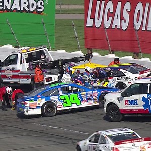 Big time contact for Takuma Koga and Austin Vaughn brings out the 🟡 at Lucas Oil Indianapolis Raceway Park. 📺 FS1 | ARCA Menards Series