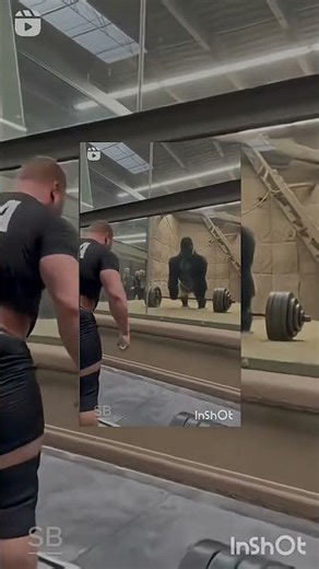 Bodybuilder complete with Gorilla in front of public