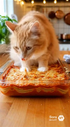 Cat eating lasagna #cute #cat #eating #lasagna #food #christmas #funnyshorts #hungrycat #naughtypets