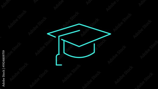 Neon line graduation icon animation, Glowing neon academic education hat animated, university, learning and student celebration cap digital icon loop animation.