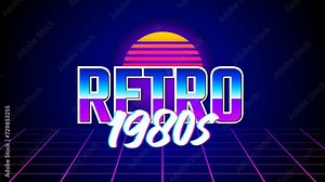 3d Animated footage retro 1980s neon black blue background