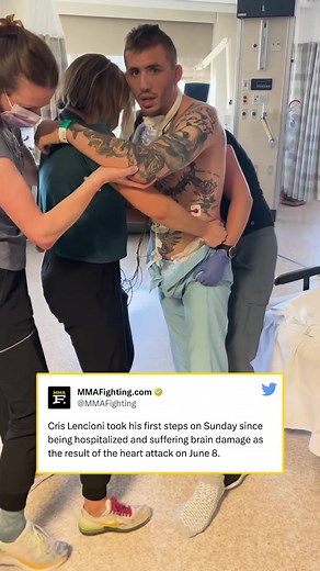 Bellator fighter Cris Lencioni took his first steps on Sunday since being hospitalized and suffering brain damage as the result of the heart attack on June 8 #crislencioni #bellator #mma #recovery