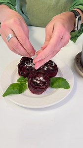Turn simple red beets into a beautiful and delicious side dish! I thinly sliced fresh red beets, layered them into a rose shape inside a muffin tin, tossed them with olive oil, salt, pepper, lemon juice, and Parmesan cheese, and roasted them at 350°F until tender. I finished them with fresh basil leaves and a sprinkle of extra Parmesan. This Roasted Beet Rose Salad is an easy, elegant side dish that’s perfect for holidays, dinner parties, or anytime you want to impress! Would you try making thes