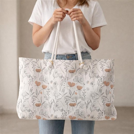 Floral Weekender Tote Bag, Botanical Travel Bag for Women, Cute Overnight Bag, Beach Tote Carry On, Large Floral Weekend Bag - Etsy