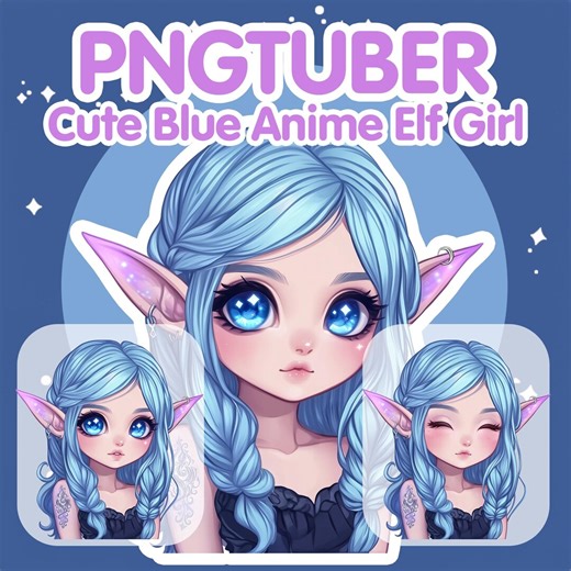 Chibi Anime Elf Girl Pngtuber Model: Blue Fantasy Streaming Avatar Twitch Tiktok (digital Download) - Etsy