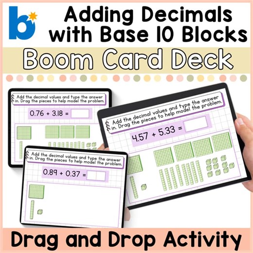 Adding Decimals with Models | Boom Cards™ | Base Ten Blocks Interactive Practice