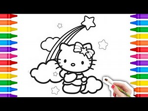 Draw and Color Rainbow Hello Kitty Drawing for Kids and Toddlers | hello kitty drawing for kids