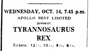 Oct 14, 1970: Tyrannosaurus Rex at Town Hall Birmingham, England, United Kingdom | Concert Archives
