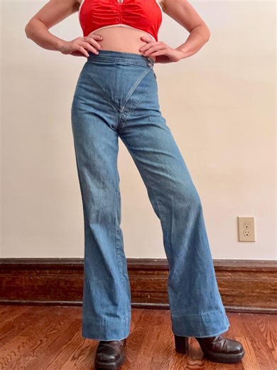 Vintage 1970s 80s Side Zip Snap Denim Jeans Flare // Extra Small // Groovy Hippie Straight Leg Bootcut 70s 60s 1960s Light Wash - Etsy