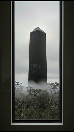 Mysterious Black Monolith in the Fog 🖤🌫️ Sci-Fi Fake Window | Dark Ambient Soundscape 4K