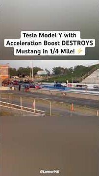 Tesla Model Y with Acceleration Boost DESTROYS Mustang in 1/4 Mile! ⚡