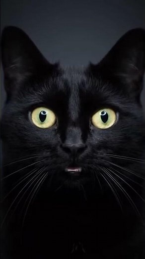 Silent midnight stare: black cat with glowing eyes 👀