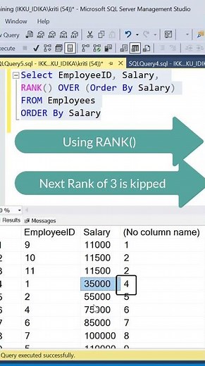 SQL | RANK Vs DENSE_RANK #sqltips #sqlserver