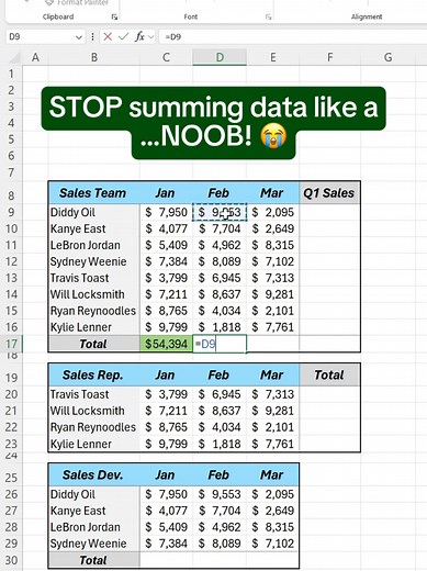 How to Auto-Sum data in Excel using shortcuts! #excel #spreadsheet #corporate