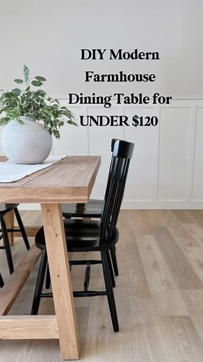 It’s live!! Our Modern Farmhouse Dining Table DIY for UNDER $120 Canadian (that means it’s even cheaper to make for our American friends) head over to www.thebeautyrevival.com for the full tutorial. #diytable #diyfarmhousetable #modernfarmhousetable #cheapdiy #budgetdiy #modernfarmhousestyle #homediyproject #diyfurniture #cozyhome #styleathome #makehomeyours #makeit #makeityourself | Rustic Farmhouse Table Flip