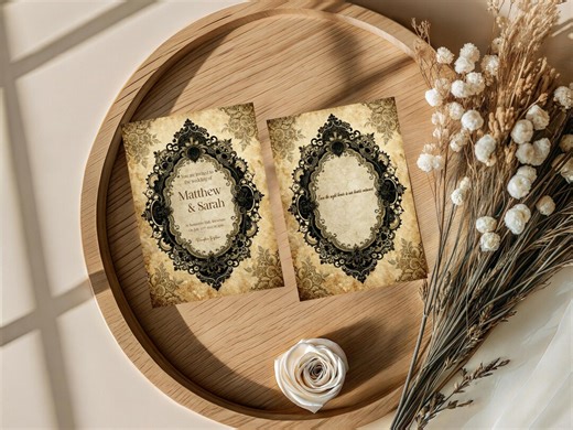 Classic Gothic Romance Invitations – Double-Sided Pack of 10, “The Night Bends To Our Souls Entwined” Wedding Invite