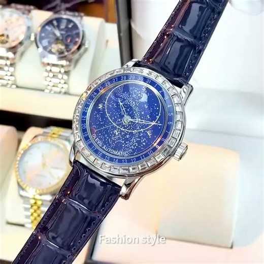 Shark & Sapphire Diamond Celestial Orbit Automatic Watch – Starry Dial & Moon Phase