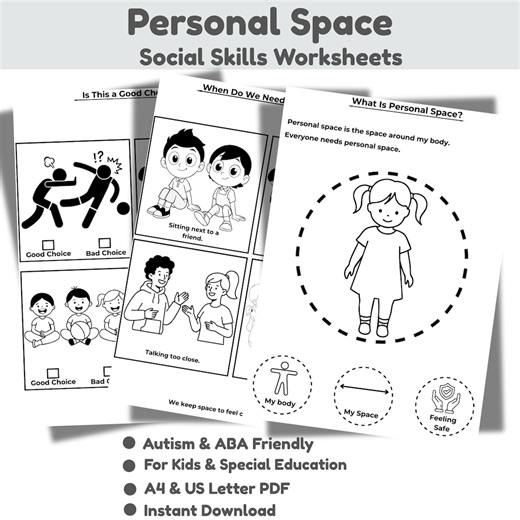 Personal Space Social Skills Worksheets,respecting Space Activities,sel & Autism Friendly,prek–1st Grade - Etsy
