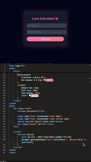 ❤️ Love Calculator| HTML CSS JavaScript Project #shorts #coding #htmlcss #webdesign