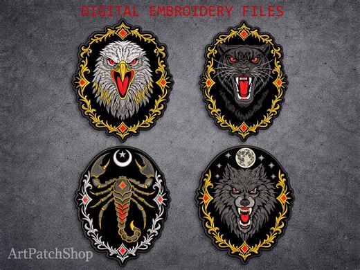Gothic Animal Embroidery Bundle Large Back Patch Designs, Wolf Panther Eagle Scorpion Machine Embroidery Files for Jacket Back - Etsy