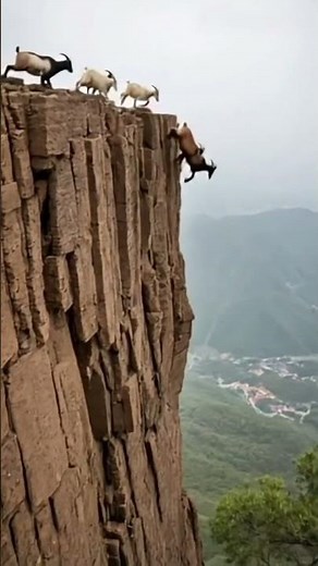 Unbelievable Cliff Descent! Goats Tackle a Sheer Drop Like Pros ⛰️