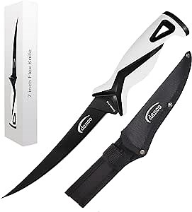 danco Pro Series 7" Fillet Knife | Full Tang German G4116 Stainless-Steel Blades with Teflon Coating, Molded Nylon Sheath, Perfect for Saltwater Fishing & Hunting