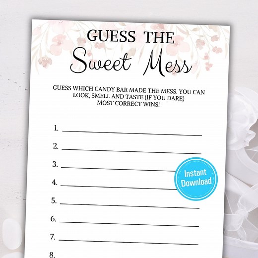 Baby Shower Guess the Sweet Mess Game | Guess Candy Bar Game Printable | Minimalist Dirty Diaper Game | Instant Download - Etsy
