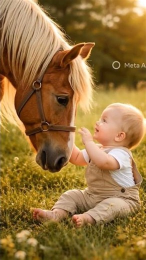 baby playing with a horse #cutevideo #baby