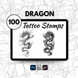 100 Dragon Tattoo Stamps, Procreate Dragon Tattoo Brushes, Dragon Line Art Tattoo Designs, Photoshop Tattoo Brushesd - Etsy