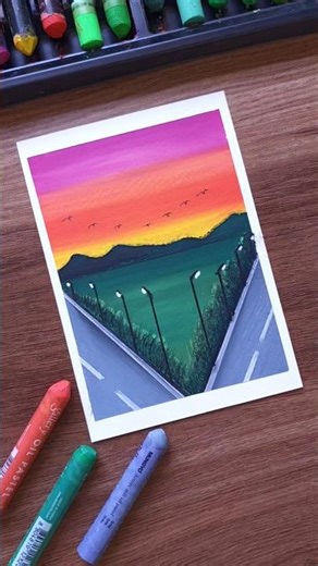 Easy Street Lights Drawing | Oil Pastel Art #art #drawingtechniques #oilpasteldrawingeasy #oilpastel