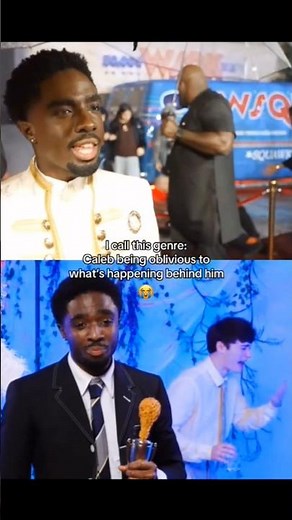 caleb mclaughlin knows what's happening behind him but acts nonchalant 😭