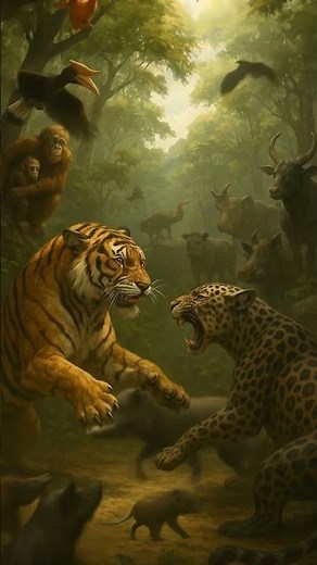 A fierce Sumatran tiger VS a powerful Javan leopard clash in an epic duel for the title of king