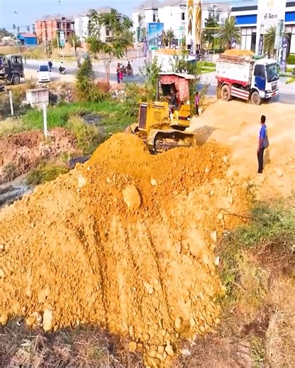 3.8K views · 79 reactions | Spectacular!!! Land Filling Process by the Komatsu D31P Bulldozer Heavy Equipment Team Pushing Soil & Dump Truck Unloading Soil | Bulldozer Operator | Facebook